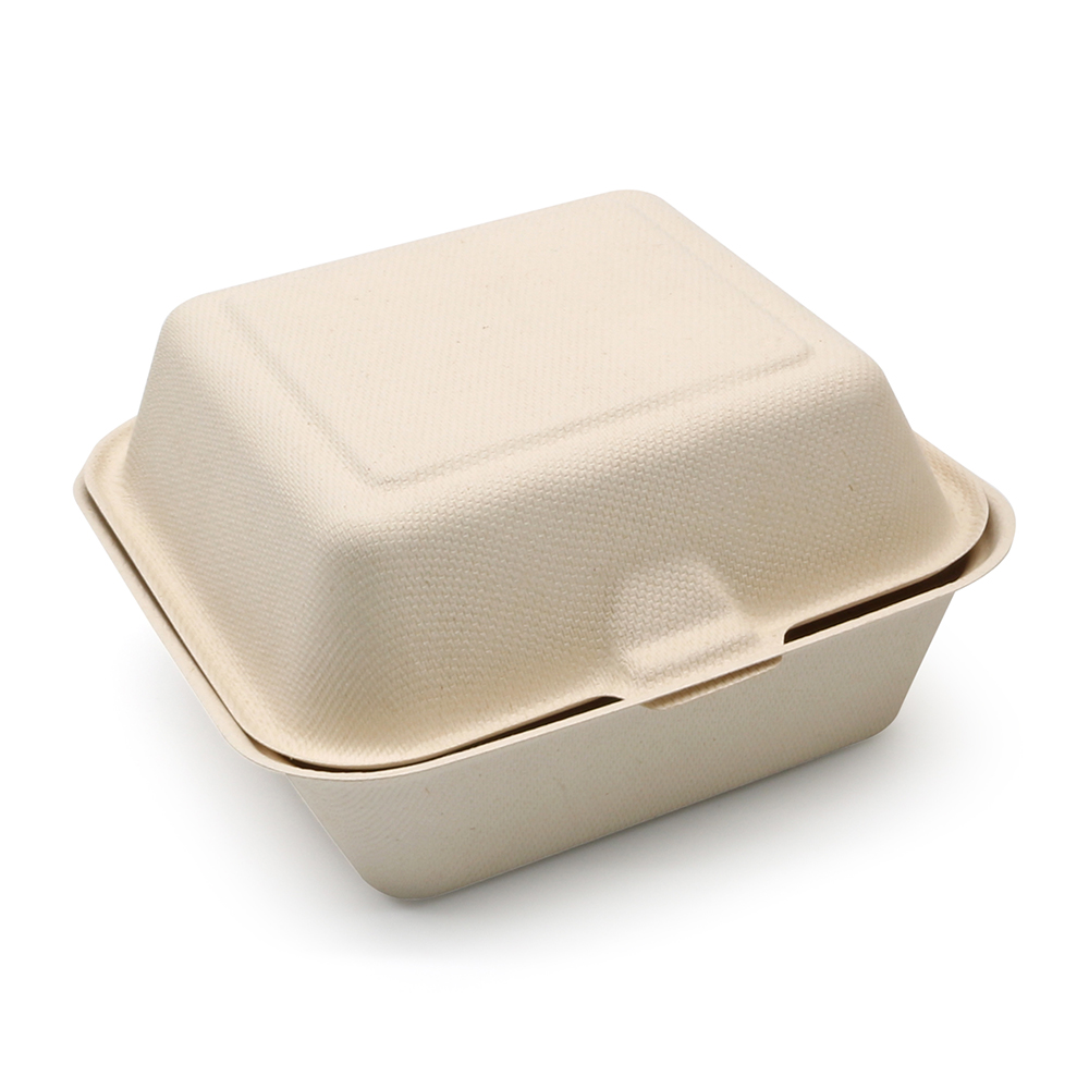 6*6 Inch Bagasse Biodegradable Hamburger Box