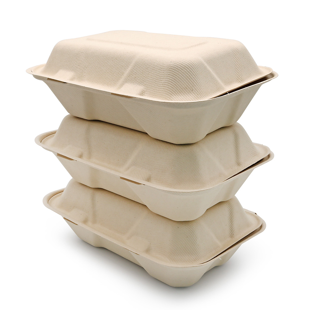 9*6 Inch Microwaveable Biodegradable Sugarcane Bagasse Fibre Pulp Paper Sugare Cane Lunch Box