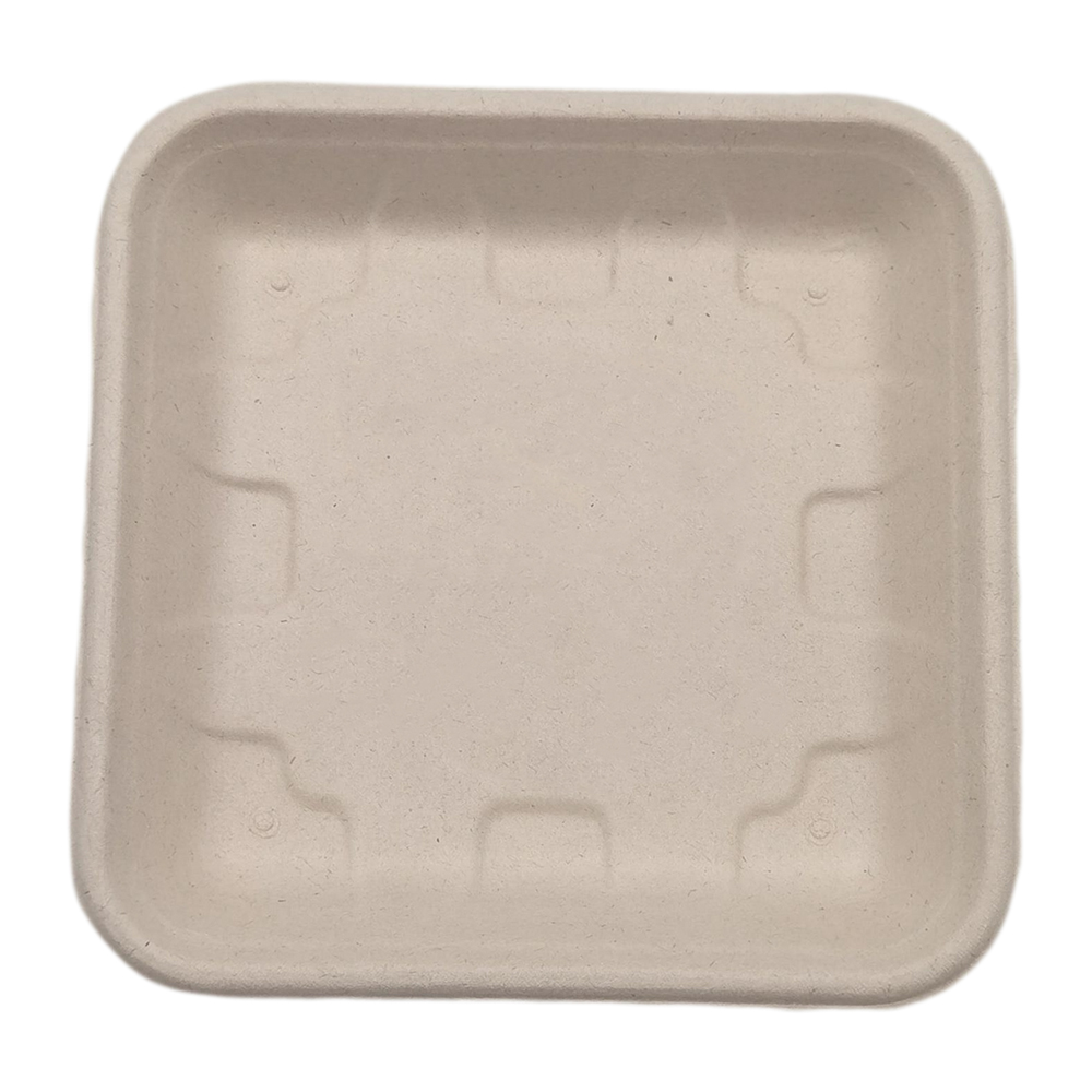 Square Microwaveable Biodegradable Sugarcane Bagasse Fibre Pulp Paper Sugare Cane Food Plate