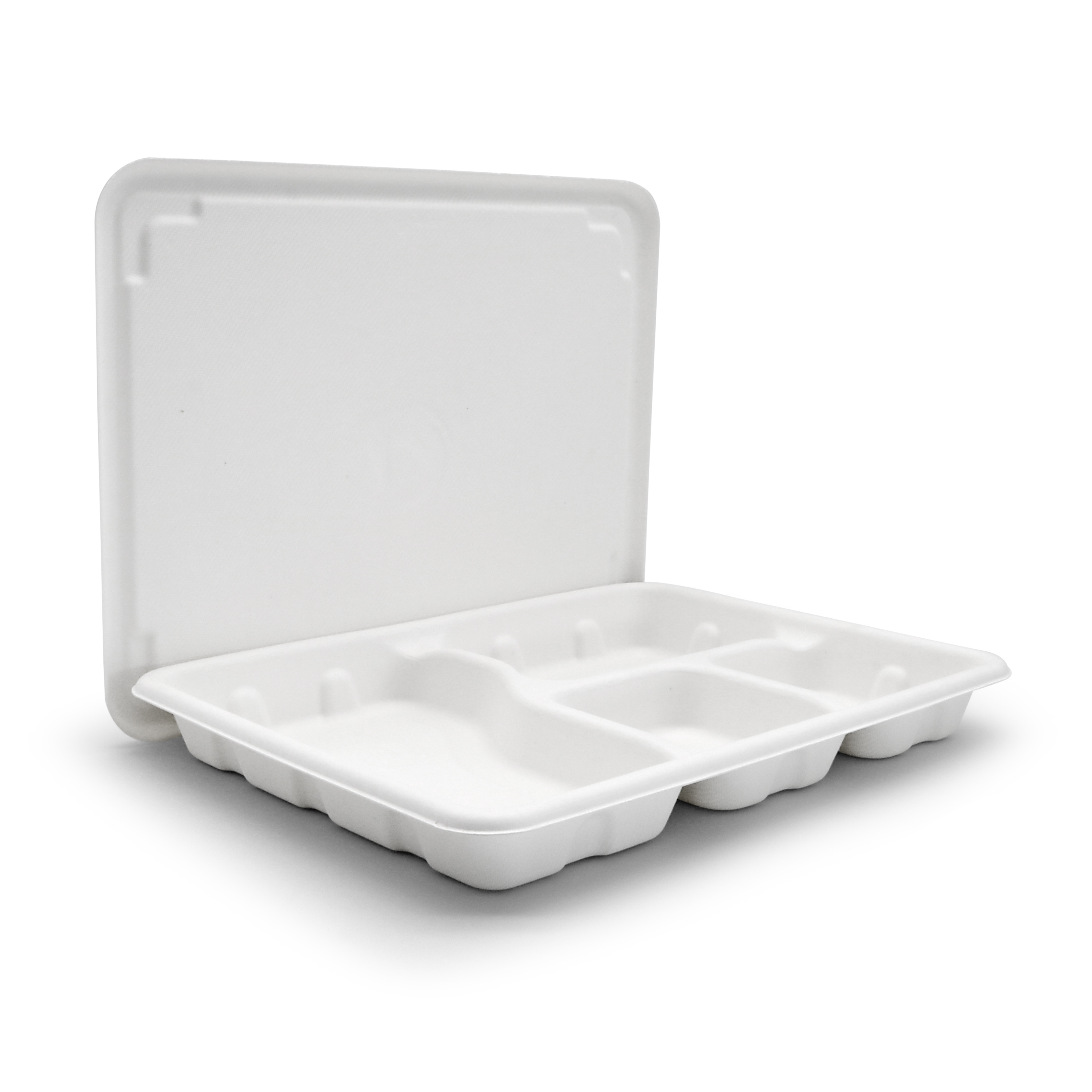 4 Compartment Microwaveable Biodegradable Sugarcane Bagasse Food Plate With Lid