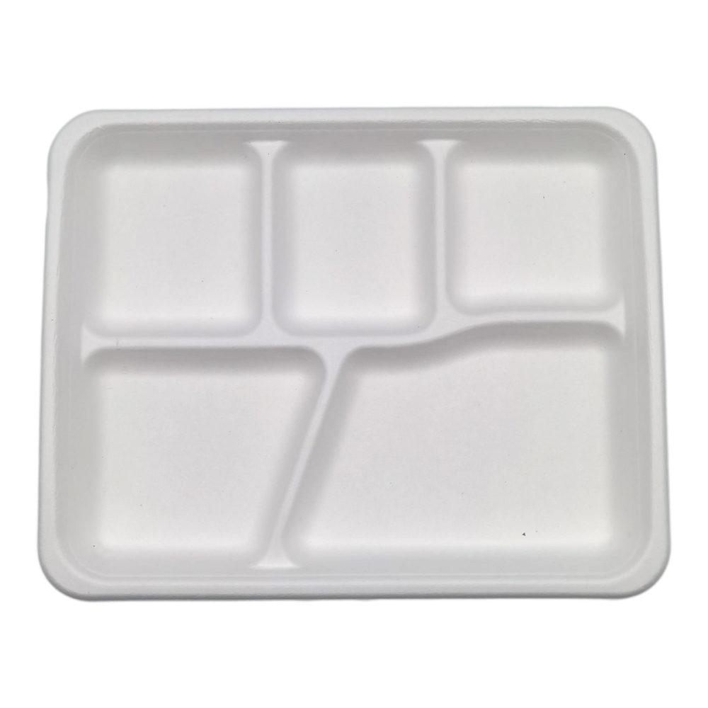 New 5 Compartment Restaurant Microwaveable Biodegradable Sugarcane Bagasse Food Plate 