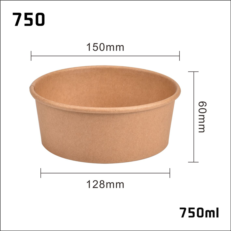 Customize Print Logo 750ml Kraft Food Salad Lunch Bowl